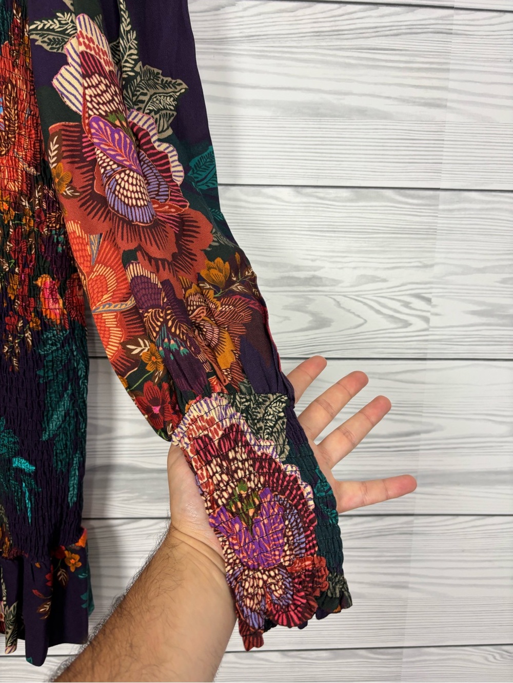 FARM Rio ruched flower scarves burgundy mini dress size large - Picture 5 of 11